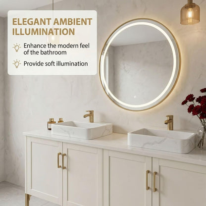 60"-96"White Freestanding Bathroom Vanity with Double Sinks & LED Round Mirror