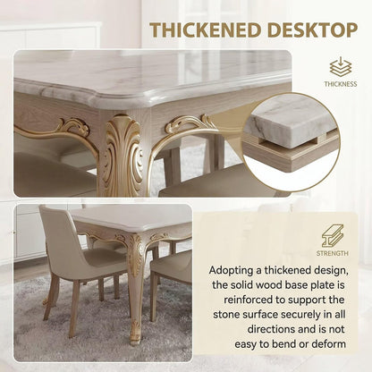 60"-80"Elegant Rectangular Dining Table, White Top with Gold Accents for Dining Room