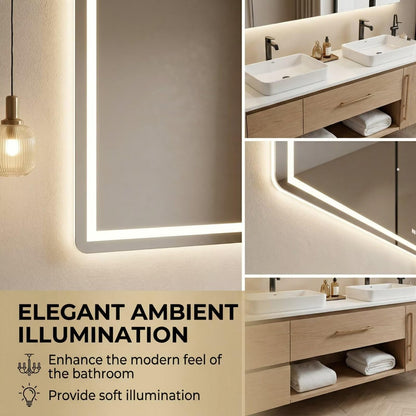 60”-96” Light Wood Floating Bathroom Vanity with Double Sinks & LED Backlit Mirror