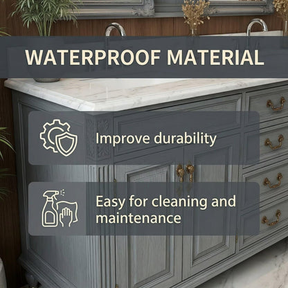 60”-112” Gray Traditional Bathroom Vanity with Double Sinks & Marble Top