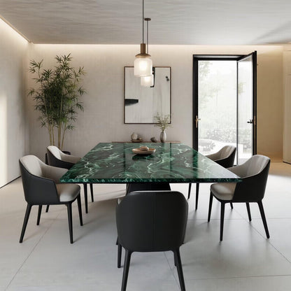 56"-96"Modern Emerald Green Marble Dining Table, Large Kitchen Table with Sturdy Pedestal Base