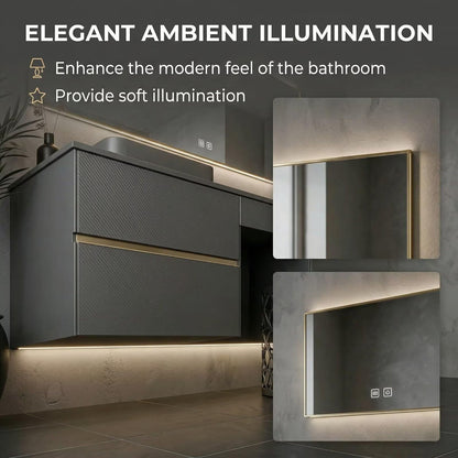 60"-84"Floating Dark Gray Bathroom Vanity with Double Vessel Sinks & LED Mirror