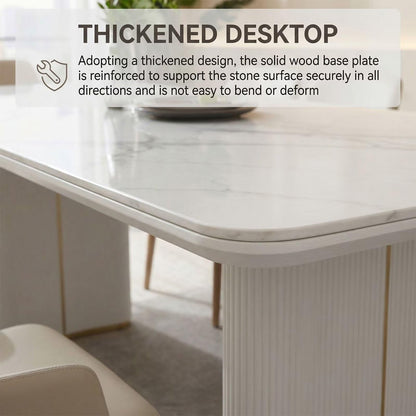 60"-80"Modern Rectangular White Sintered Stone Dining Table with Fluted Base, Seats 6