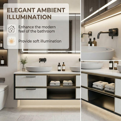 60"-84"Modern Floating Bathroom Vanity Set with LED Mirror & Open Shelves