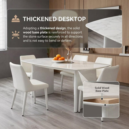 60"-80"White Marble Dining Table with Glossy Base, Modern Rectangular Kitchen Table