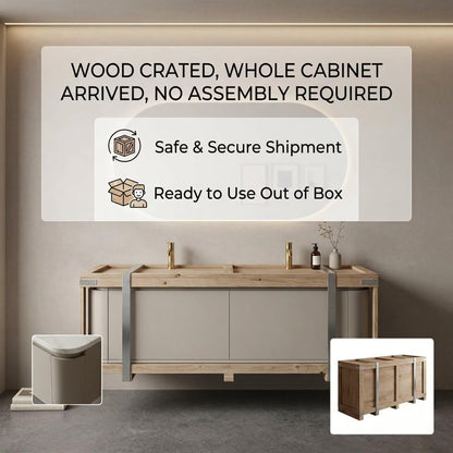60"-84"Modern Floating Bathroom Vanity Set with Marble Top & LED Backlit Mirror