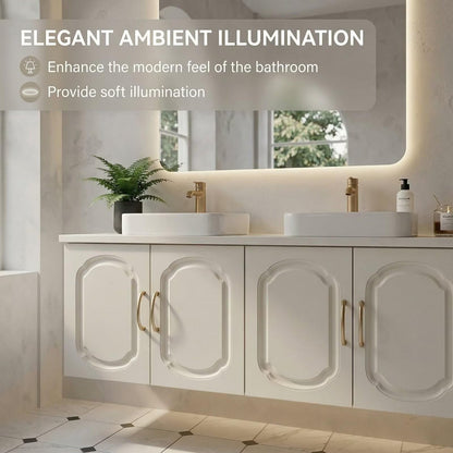 60”-84”Double Sink Vanity with LED Mirror, Cream Floating Cabinet & Gold Hardware
