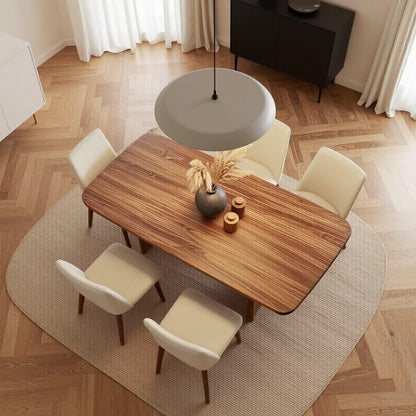 60"-80"Walnut Wood Dining Table with Block Base, Modern Rectangular Mid-Century Kitchen Table