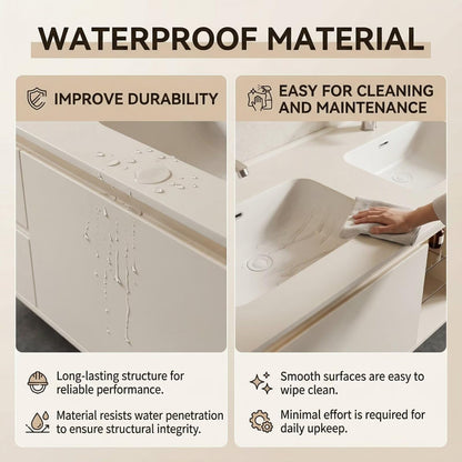 60"-84"Wall Mounted White Bathroom Vanity with Double Sinks & Open Shelf Storage