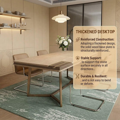 60"-80"Natural Wood Dining Table with X-Shaped Metal Base, Modern Rectangular Kitchen Table