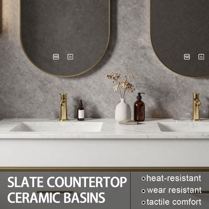 60"-78"Wall-Mounted Bathroom Vanity Set with Gold Accents & Dual Smart Lighted Mirrors