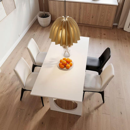 60"-80"Modern White Rectangular Dining Table with Wood Inlay Legs, Seats 4-6