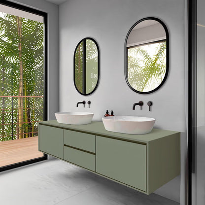 60"-96"Wall-Mounted Double Sink Bathroom Vanity with Matte Green Finish & Storage