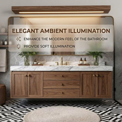 60"-96"Modern Wood Floating Vanity with Marble Countertop & LED Bathroom Mirror