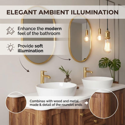 60"-96"Wood Freestanding Double Bathroom Vanity with White Top & Gold Oval LED Mirrors