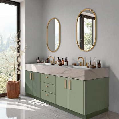 60"-96"Modern Green Bathroom Vanity with Double Sinks & Soft-Close Storage Drawers