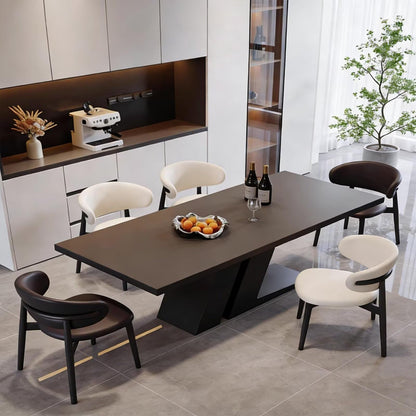 60"-70"Modern Black Rectangular Dining Table with Sculptural Geometric Base for 4-6