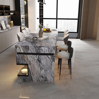 56“-96”Modern Marble Kitchen Island with LED Lighting, Multi-functional Countertop