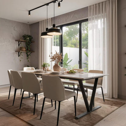 60"-80"White Marble Dining Table, Modern Rectangular Kitchen Table with Black Metal Base