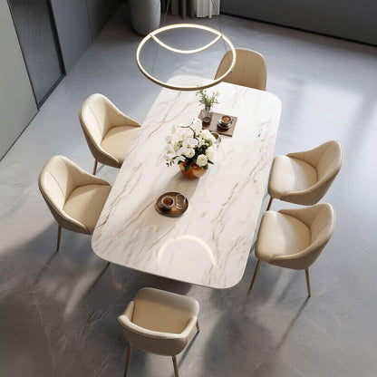 60"-80"Luxury White Marble Dining Table, Modern Kitchen Table with Elegant Rose Gold Base