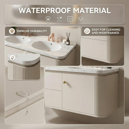60"-84"Luxury Curved Bathroom Vanity with Double Basin & Smart LED Lighted Mirror