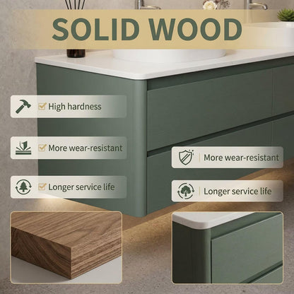 60”-84”Modern Double Sink Bathroom Vanity with LED Mirror, Green Floating Cabinet