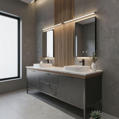 60"-84"Modern Concrete-Look Bathroom Vanity Set with Dual Sinks & Metal Frame