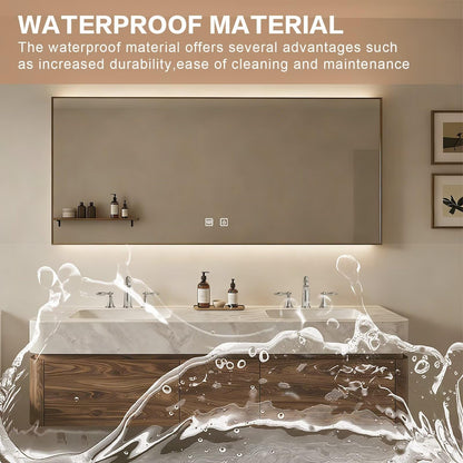 60”-84”Wall Mounted Double Sink Bathroom Vanity with LED Mirror, Wood Floating Cabinet with Marble Stone Top, Modern Minimalist