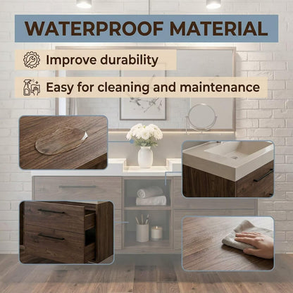 60"-96"Modern Wall-Mounted Bathroom Vanity with Open Shelf & Soft-Close Drawers