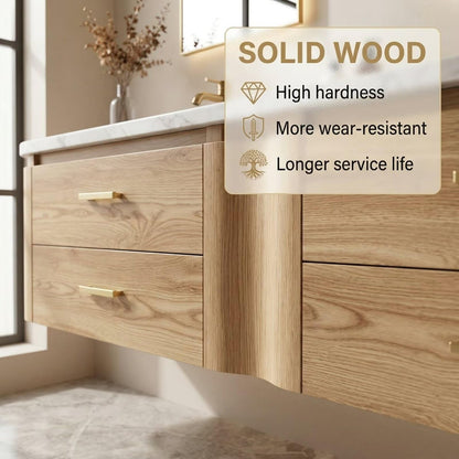 60"-84"Wall Mounted Oak Bathroom Vanity with Double Sinks & 4 Drawer Storage