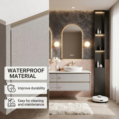 60"-84"Floating Linen Bathroom Vanity with Double Vessel Sinks & LED Arched Mirrors