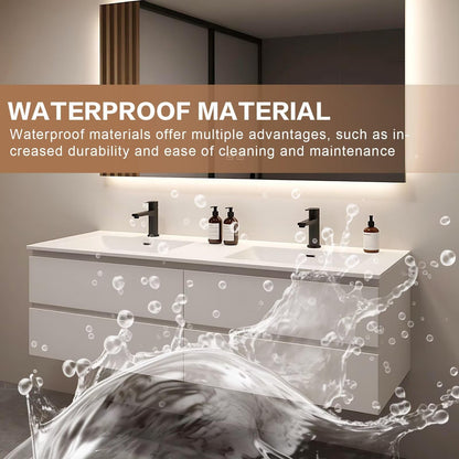 60”-84”Double Sink Floating Bathroom Vanity, All-White Modern Cabinet with Backlit LED Mirror
