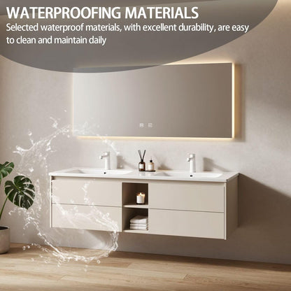 60"-84"Wall-Mounted Bathroom Vanity Set with Dual Sinks & Large Lighted Smart Mirror
