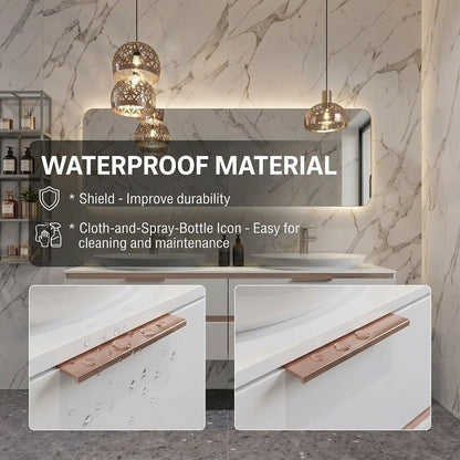 60”-84”Modern Double Sink Floating Vanity with LED Mirror, White Cabinet & Rose Gold Trim