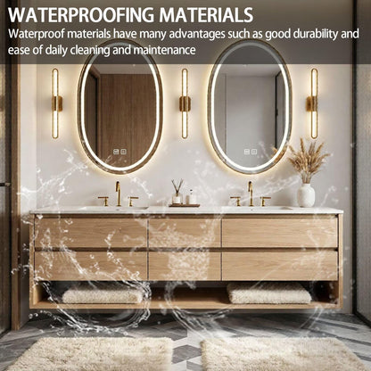 60"-84"Modern Light Wood Bathroom Vanity with Storage Drawers & Dual Smart LED Mirrors