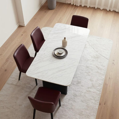 56"-96"Modern White Marble Dining Table with Black Base, 4-6 Seater Rectangular Kitchen Table