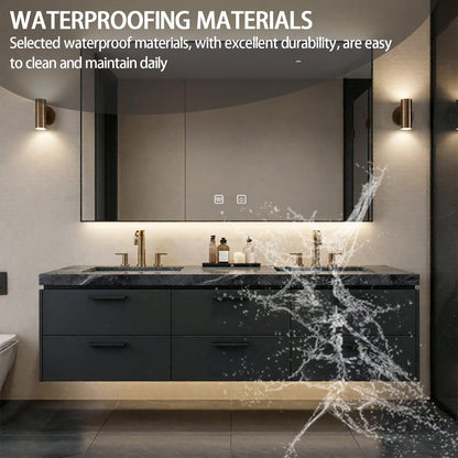 60“-84”Modern Floating Double Sink Bathroom Vanity with Smart LED Mirror & Black Marble Top
