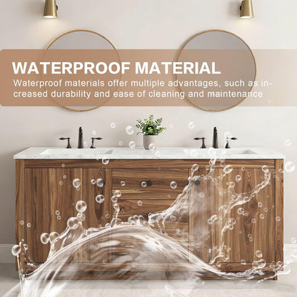 60”-84”Double Sink Freestanding Bathroom Vanity, Solid Walnut Cabinet with Round LED Mirrors