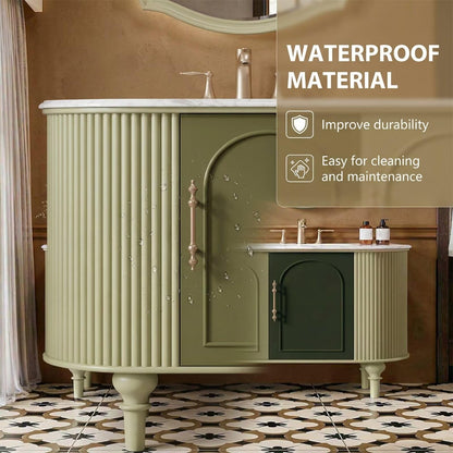 60"-96"Vintage Green Floating Vanity with Double Basins, Storage & Brass Hardware