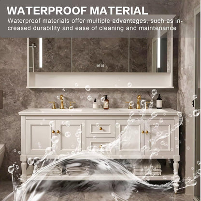 60”-84”Double Sink Freestanding Bathroom Vanity, White Shaker Cabinet with Gold Hardware
