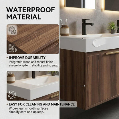 60”-84“Wall-Mounted Bathroom Vanity with Integrated Sink Top & Soft-Close Storage
