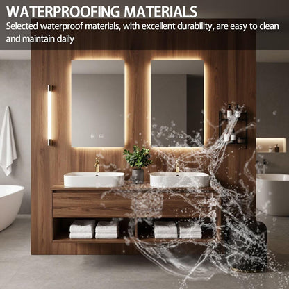 60"-84"Wall-Mounted Bathroom Vanity Set with Wood Top & Backlit Rectangular Smart Mirrors
