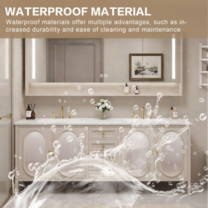 60”-84”Double Sink Bathroom Vanity with LED Mirrors, Wood Floating Cabinet with Marble Top, Modern French Country Style, Beige