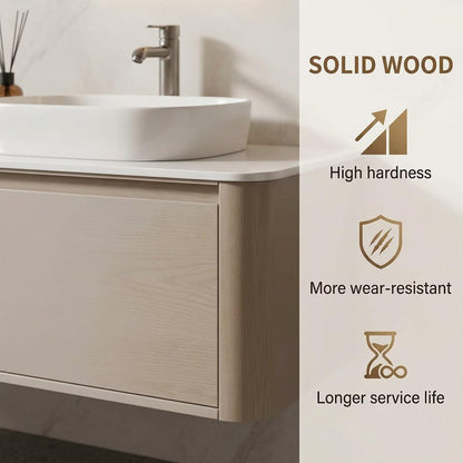 60"-96"Modern Wall-Mounted Bathroom Vanity with Rose Gold Trim & Soft-Close Doors