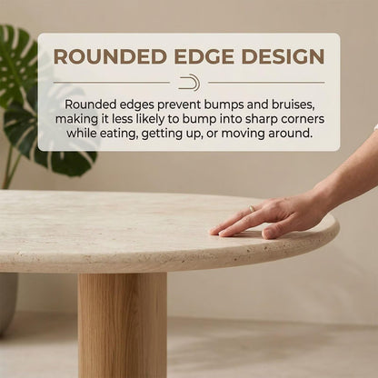 60"-80"Oval Dining Table with Travertine Top & Light Wood Base, Minimalist Kitchen Table