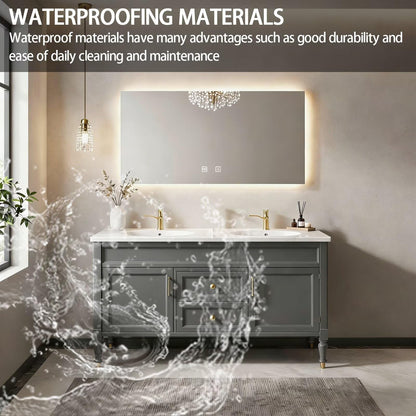 60"-84"Freestanding Gray Bathroom Vanity with Double Sinks & LED Mirror