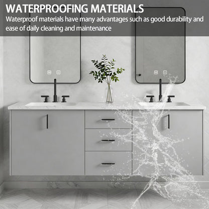 60"-84"Modern Minimalist Bathroom Vanity with Marble Countertop & Double Sinks