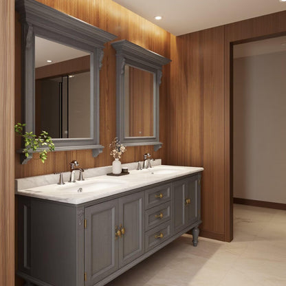 60”-112”Grey Bathroom Vanity with Double Sinks, Marble Countertop and Storage Cabinets