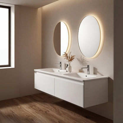 60”-96”Modern Wall Mounted Bathroom Vanity with Matte White Finish & Dual LED Mirrors