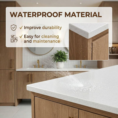 60"-96"Modern Light Oak Floating Bathroom Vanity with Double Sinks & Marble Top